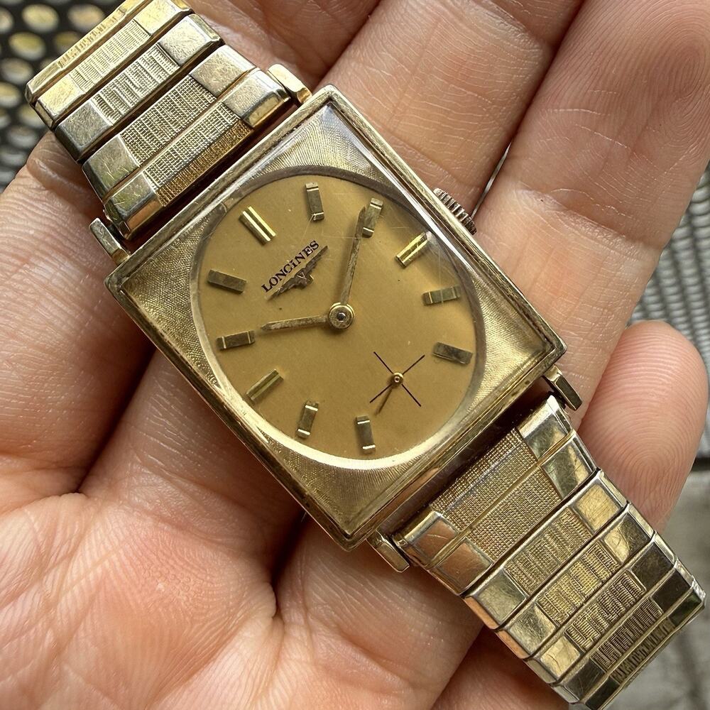 Vintage Longines 10k Gold Filled Art Deco Wrist Watch Mens Tank Style Mechanical